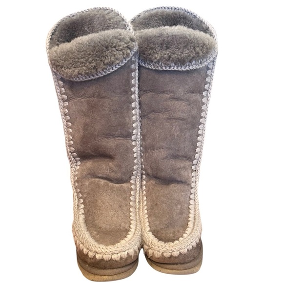 Mou Leather Shearling Crochet Stitch Extra Tall Boots Grey Platform Sole Size 5 - Picture 1 of 11